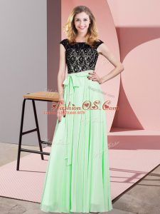 Hot Selling Apple Green Sleeveless Lace and Belt Floor Length Prom Party Dress