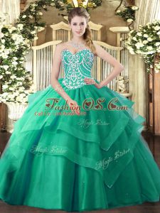 Glittering Sweetheart Sleeveless Lace Up Quinceanera Dresses Turquoise Tulle