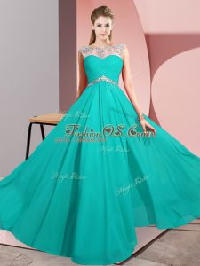 Turquoise Prom Dress Prom and Party with Beading Scoop Sleeveless Clasp Handle