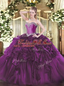 Ball Gowns Ball Gown Prom Dress Purple Sweetheart Organza Sleeveless Floor Length Lace Up