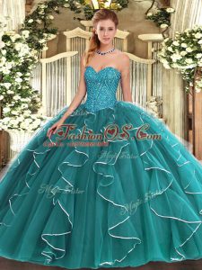 Dramatic Sleeveless Lace Up Floor Length Beading and Ruffles Sweet 16 Dresses