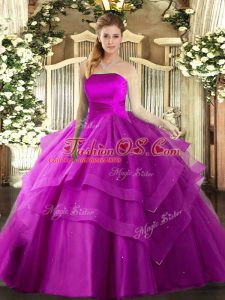 Trendy Floor Length Ball Gowns Sleeveless Fuchsia 15 Quinceanera Dress Lace Up
