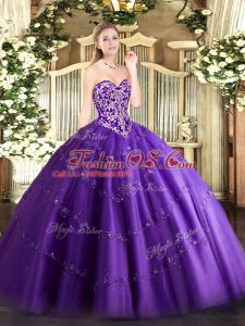 Tulle Sleeveless Floor Length Quinceanera Gowns and Beading and Appliques