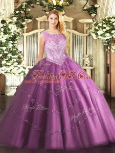 Vintage Beading Sweet 16 Dress Lilac Zipper Sleeveless Floor Length