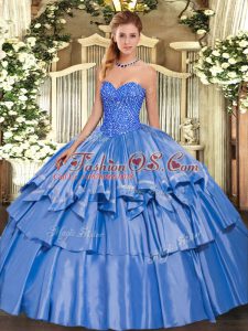 On Sale Blue Sleeveless Beading and Ruffled Layers Floor Length 15 Quinceanera Dress