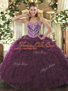 Gorgeous Floor Length Burgundy 15 Quinceanera Dress Sweetheart Sleeveless Lace Up