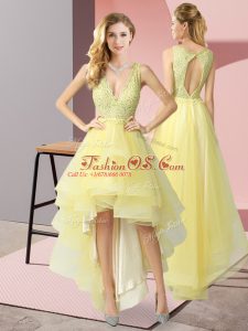 Fantastic High Low A-line Sleeveless Yellow Backless
