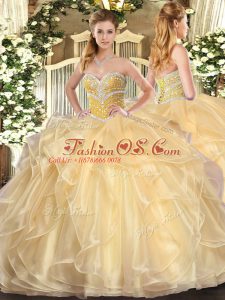 Most Popular Ball Gowns Quince Ball Gowns Champagne Sweetheart Organza Long Sleeves Floor Length Lace Up