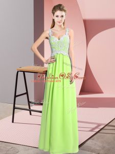 Elegant Yellow Green V-neck Neckline Lace Prom Dresses Sleeveless Zipper