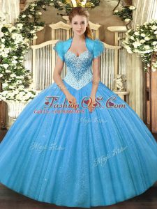 Spectacular Floor Length Ball Gowns Sleeveless Aqua Blue Sweet 16 Dresses Lace Up