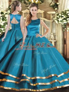 Latest Ruffled Layers 15th Birthday Dress Teal Lace Up Sleeveless Floor Length