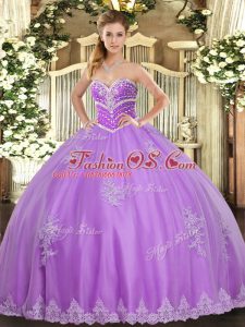 Traditional Lavender Tulle Lace Up Sweet 16 Dresses Sleeveless Floor Length Beading and Appliques