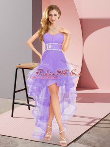 Pretty Lavender Lace Up Sweetheart Beading Prom Gown Tulle Sleeveless