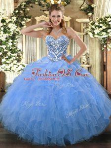 Ball Gowns Sweet 16 Dress Aqua Blue Sweetheart Tulle Sleeveless Floor Length Side Zipper