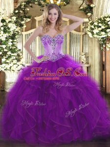 Floor Length Eggplant Purple Sweet 16 Dress Sweetheart Sleeveless Lace Up