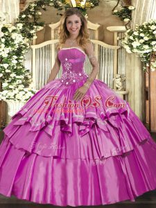 Beading and Ruffled Layers Ball Gown Prom Dress Lilac Lace Up Sleeveless Floor Length