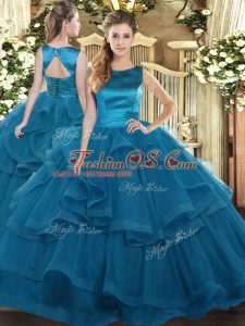 Tulle Sleeveless Floor Length 15th Birthday Dress and Ruffles