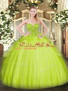 Sweetheart Sleeveless Lace Up Vestidos de Quinceanera Yellow Green Tulle