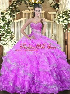 Designer Sweetheart Sleeveless Lace Up Quinceanera Gowns Lilac Organza