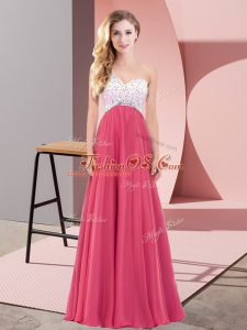 Beauteous Floor Length Coral Red Prom Dresses Chiffon Sleeveless Beading