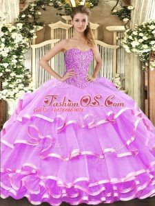 Sweetheart Sleeveless Lace Up Quinceanera Gowns Lilac Organza