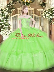 Stylish Beading and Ruffled Layers Ball Gown Prom Dress Lace Up Sleeveless Floor Length