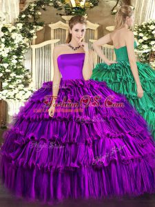 Organza Sleeveless Floor Length 15th Birthday Dress and Ruffled Layers