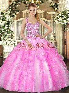 Lilac Sleeveless Organza Lace Up Vestidos de Quinceanera for Sweet 16 and Quinceanera