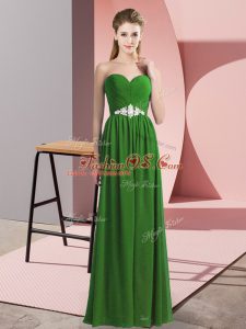 Sleeveless Chiffon Floor Length Lace Up Womens Party Dresses in Green with Beading
