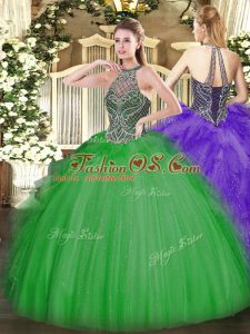 Custom Designed Green Quince Ball Gowns Sweet 16 and Quinceanera with Beading Sweetheart Sleeveless Lace Up