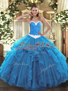Clearance Floor Length Baby Blue Sweet 16 Dress Organza Sleeveless Appliques and Ruffles