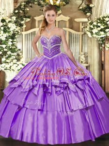 Ideal Lavender Sweet 16 Dresses Military Ball and Sweet 16 and Quinceanera with Beading and Ruffled Layers Sweetheart Sleeveless Lace Up