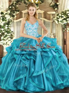 Sleeveless Beading and Appliques and Ruffles Lace Up Quinceanera Dress