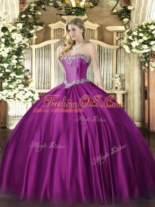 Classical Fuchsia Sleeveless Beading Floor Length Quinceanera Gowns