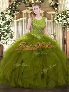 Noble Floor Length Ball Gowns Sleeveless Olive Green Ball Gown Prom Dress Zipper