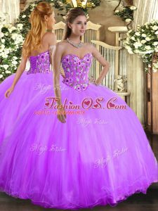 Organza and Tulle Sweetheart Sleeveless Lace Up Embroidery Sweet 16 Quinceanera Dress in Lavender