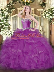Extravagant Fuchsia Sleeveless Beading and Ruffles Floor Length Ball Gown Prom Dress