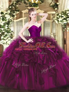 Fuchsia Ball Gowns Ruffles Vestidos de Quinceanera Zipper Organza Sleeveless Floor Length