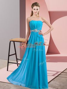 Shining Empire Prom Evening Gown Baby Blue Strapless Chiffon Sleeveless Floor Length Lace Up
