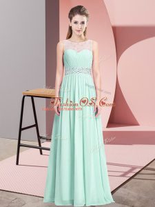 Apple Green Chiffon Lace Up Scoop Sleeveless Floor Length Prom Party Dress Beading