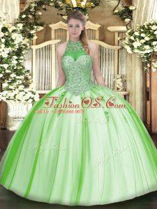 15th Birthday Dress Military Ball and Sweet 16 and Quinceanera with Beading and Appliques Halter Top Sleeveless Lace Up