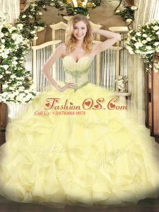 Free and Easy Yellow Sleeveless Beading and Ruffles Floor Length Quinceanera Gown