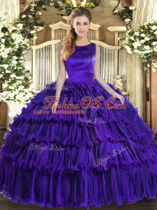 Sleeveless Lace Up Floor Length Ruffled Layers Quince Ball Gowns