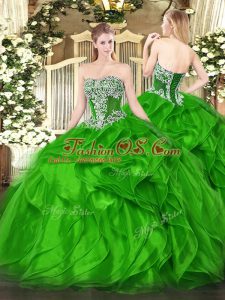 New Style Sleeveless Organza Floor Length Lace Up Ball Gown Prom Dress in with Beading and Ruffles