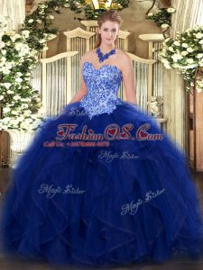 Sweetheart Sleeveless Lace Up Quinceanera Dress Blue Organza