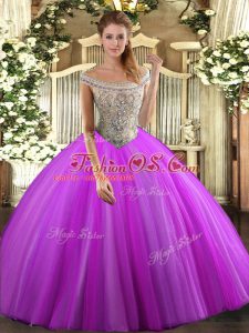 Fuchsia Sweet 16 Quinceanera Dress Sweet 16 and Quinceanera with Beading Off The Shoulder Sleeveless Lace Up