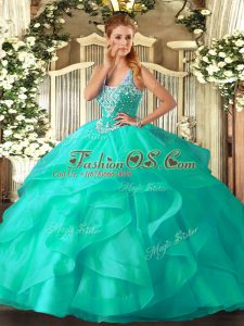 Smart Floor Length Turquoise Sweet 16 Quinceanera Dress Straps Sleeveless Lace Up