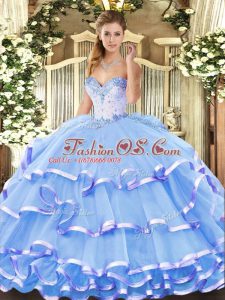 Customized Sweetheart Sleeveless Organza 15 Quinceanera Dress Beading and Ruffled Layers Lace Up