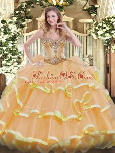 Graceful Sweetheart Sleeveless Organza Quinceanera Dresses Beading and Ruffles Lace Up