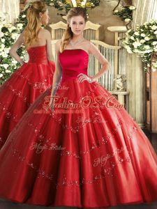 Best Selling Floor Length Ball Gowns Sleeveless Red Quinceanera Dresses Lace Up